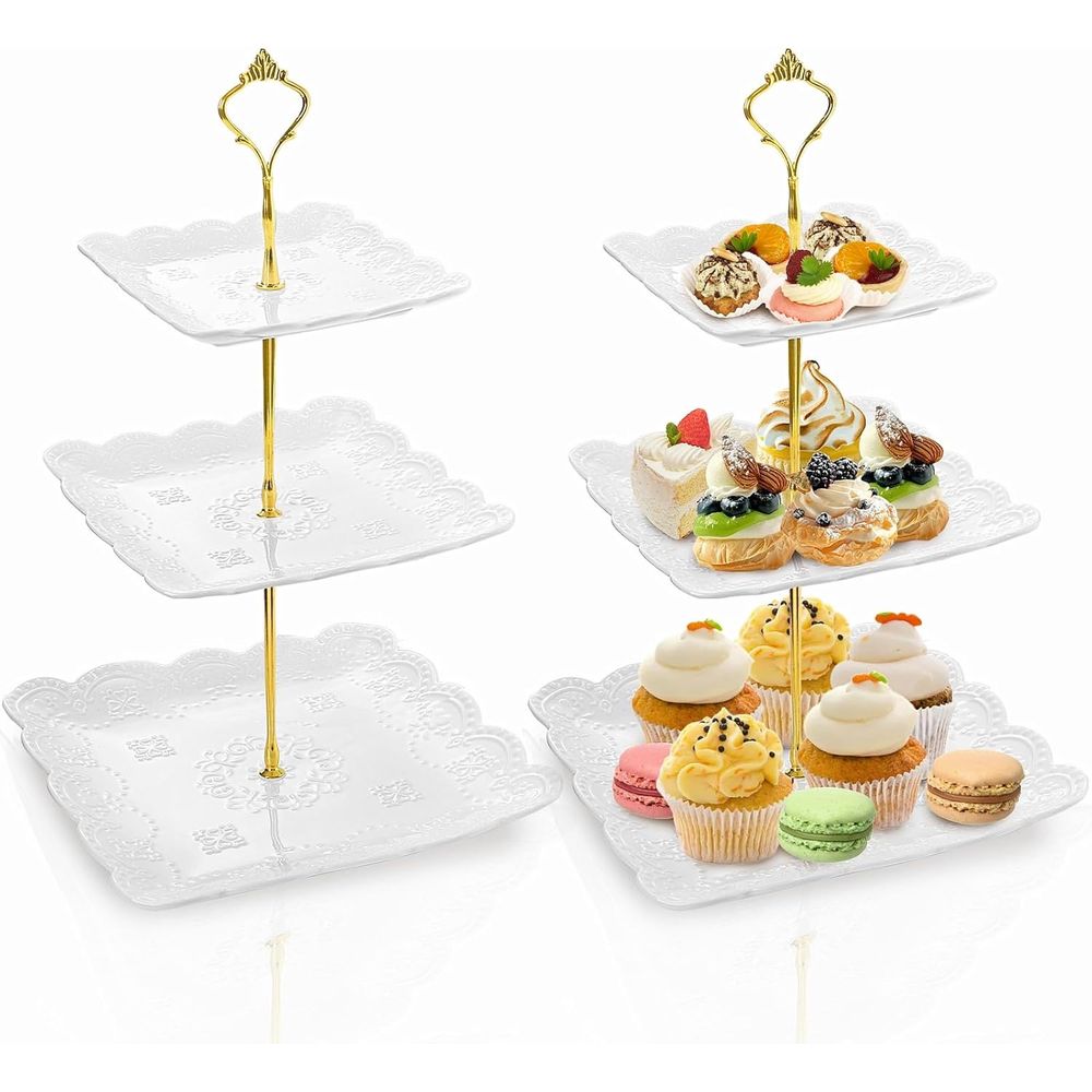 2 Pack 3-Tier White Ceramic Em - Cupcake Stand Tier review and price