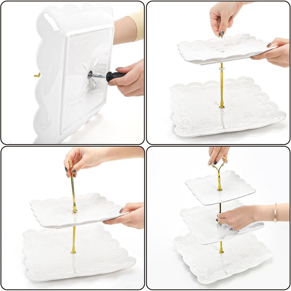 2 Pack 3-Tier White Ceramic Em - Cupcake Stand Tier review and price