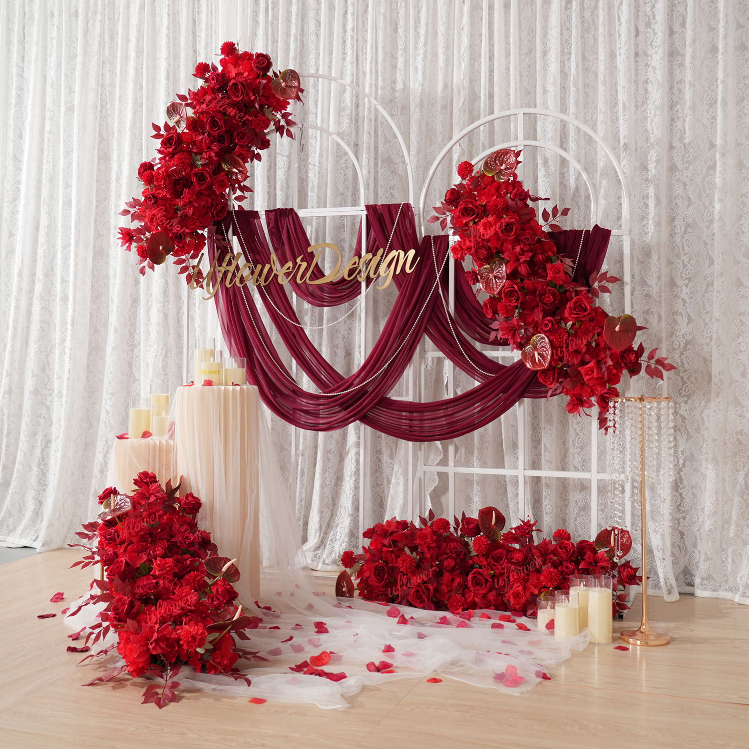 Uflower Red Flower Row Wedding - Flower Wall Panel review and price