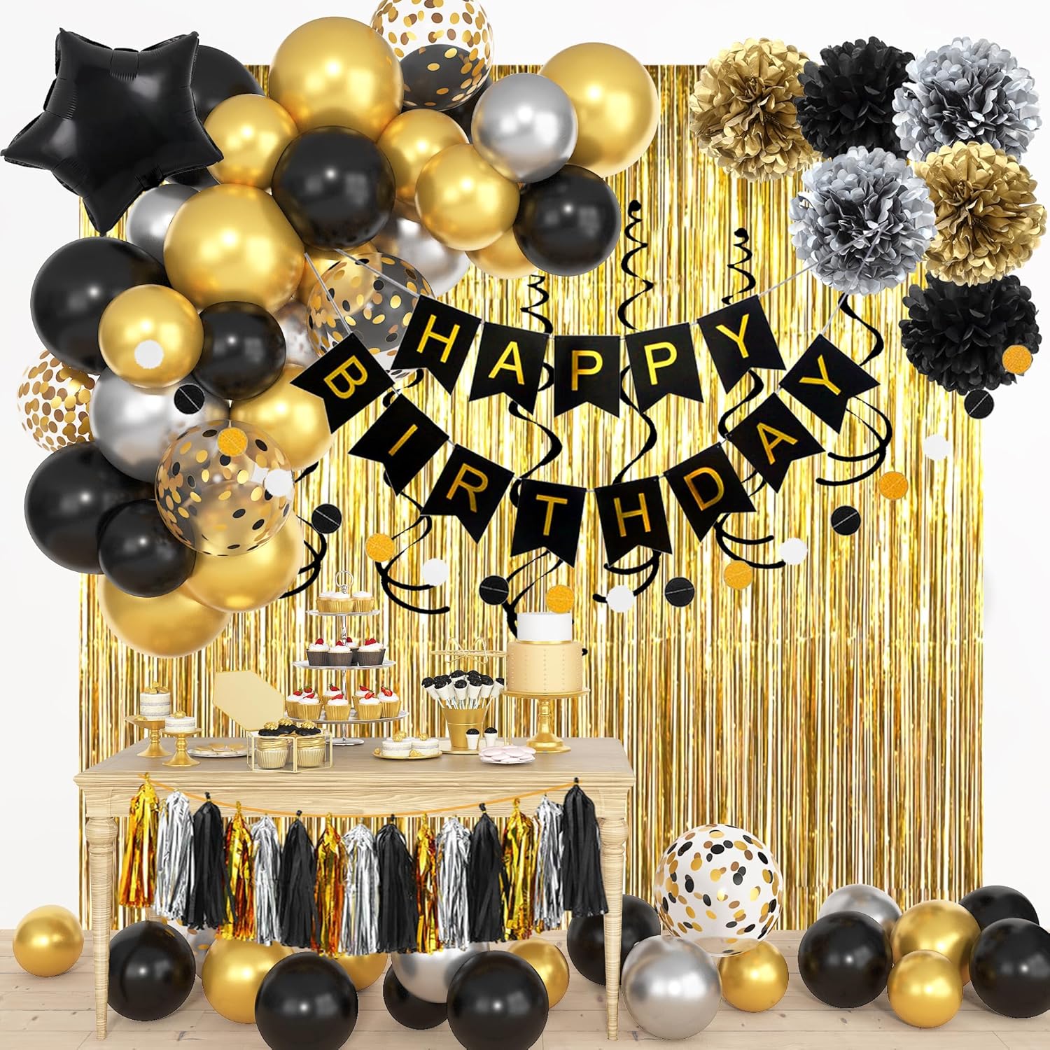 Black Gold Happy Birthday Deco - Balloon Arch Kit review and price