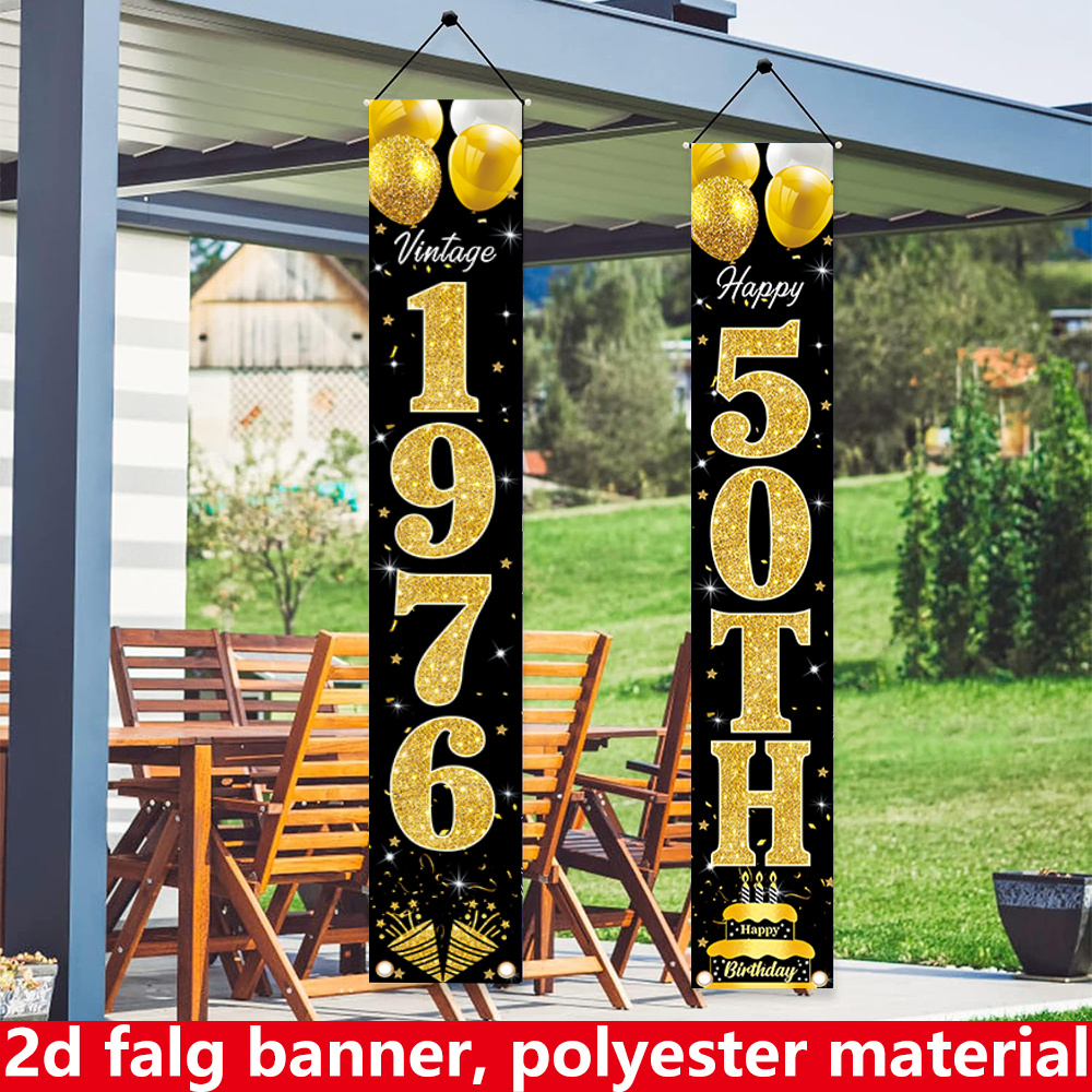 2D flat banner, 2pc birthday b - Party Banner Gold review and price
