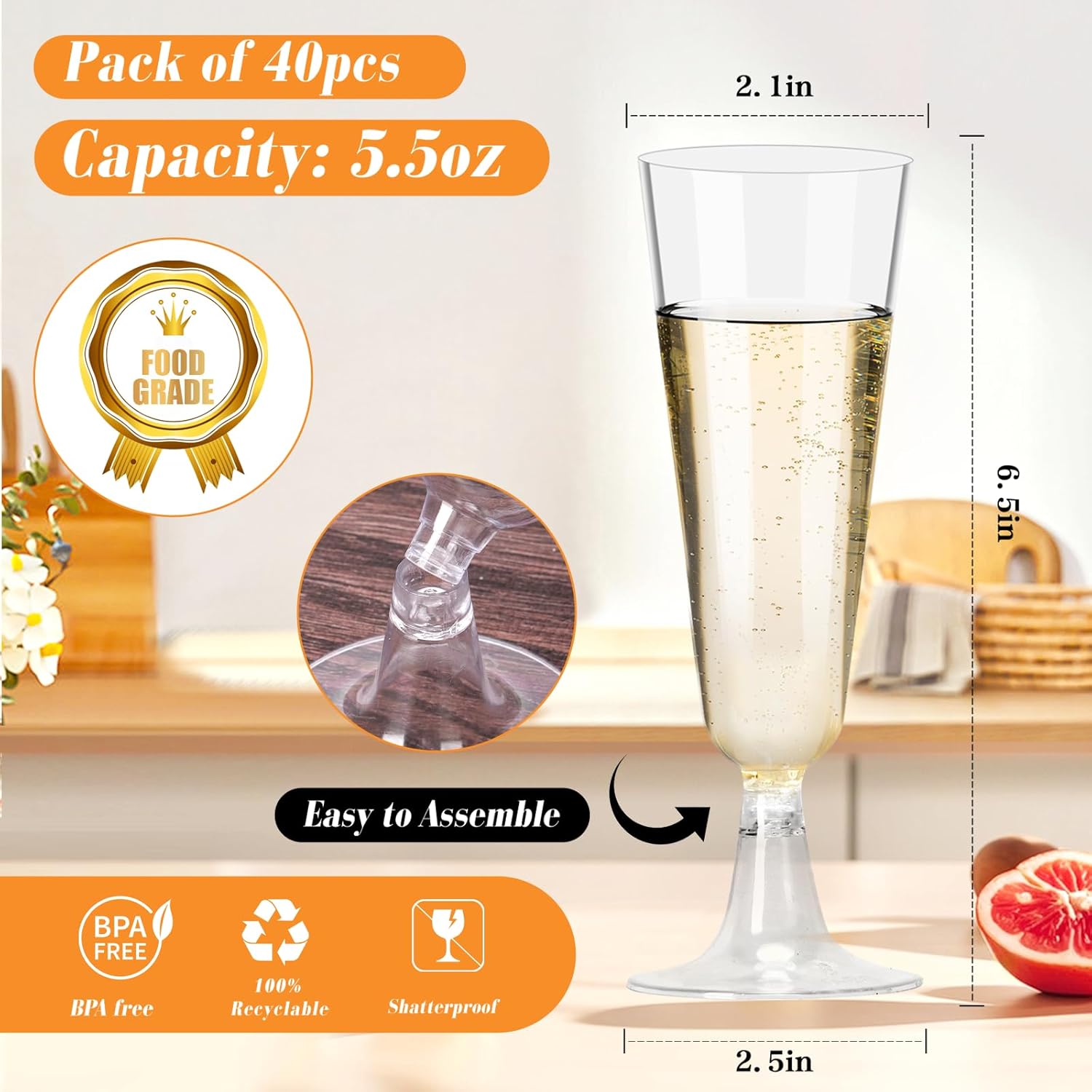 Plastic Champagne Flutes 40 Pa - Eve Party review and price